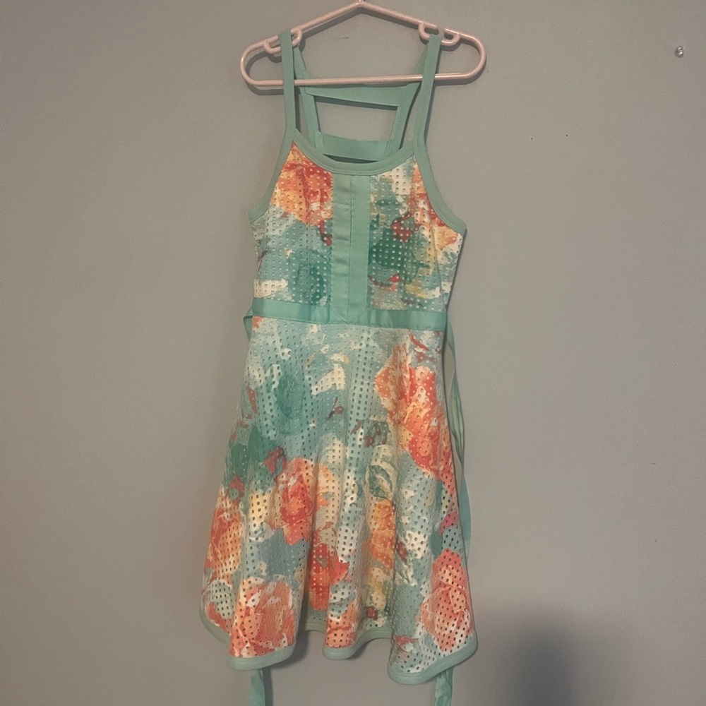 Bonnie Jean girls size 8 Floral Kids Dress in Teal and Orange